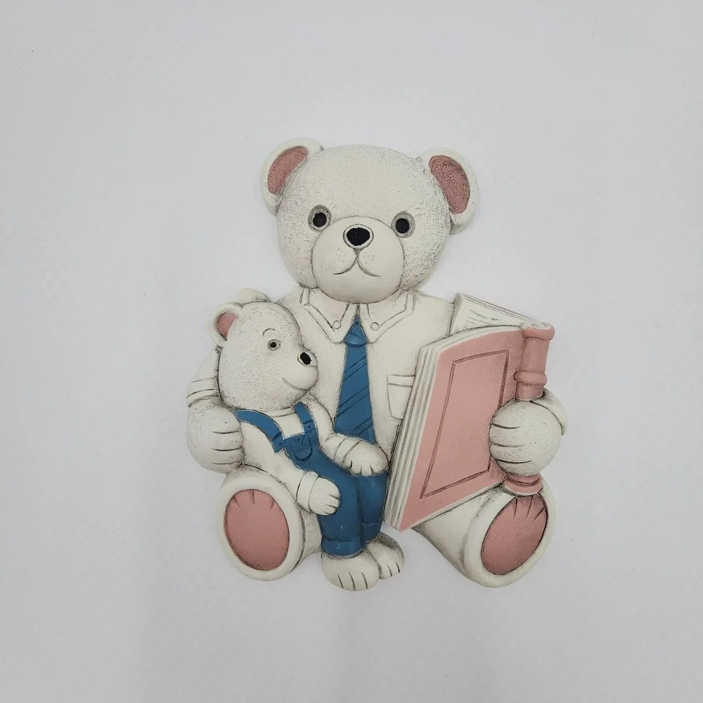 Vintage HOMCO Teddy Bear Family Storytime Wall Plaque 2 Pieces Wall Plaque 7604